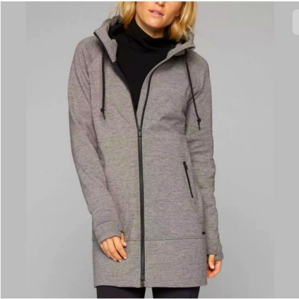 Athleta XS Gray Stronger Longer Fleece Lined Full Zip Hoodie Coat Jacket - Picture 2 of 10